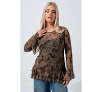 Yours Women's Horse Print Mesh Blouse in Brown | Size: 20 Yours Brown 20