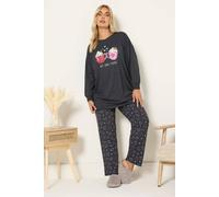 Yours 'hot Choc O'clock' Wide Leg Pyjama Set In Grey Grey 30-32