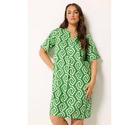Yours Ikat Geometric Pleat Front Dress In Green Green