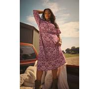 Yours Curve Ikat Notch Neck Midaxi Dress - Women's - Plus Size Curve Red