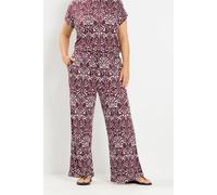 Yours Ikat Print Wide Leg Trousers In Dark Red Dark Red
