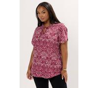 Ikat Textured Frill Neck Top Yours Red 16