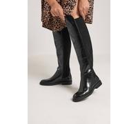 Yours Women's Knee High Faux Leather Croc Boots In Extra Wide EEE Fit in Black | Size: 9EEE