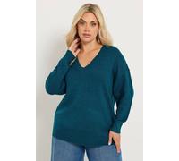 Yours Women's Knitted V-Neckline Jumper in Green | Size: 18/20