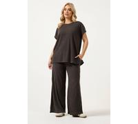 Yours Curve Brown Knitted Wide Leg Trousers - Women's - Plus Size Curve