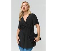 Yours London Curve Knot Detail Front Short Sleeve Top - Women's - Plus Size Curve Black