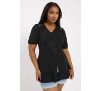 Yours Curve Jersey Lace Frill Smock Top - Women's - Plus Size Curve Black