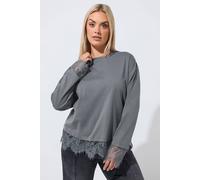 Yours Women's Lace Hem Long Sleeve Top in Light Grey | Size: 18