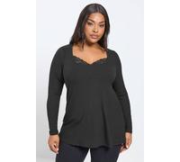 Yours Women's Lace Insert Ribbed Top in Black | Size: 18