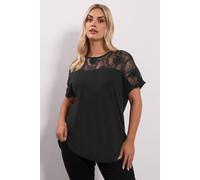 Yours Lace Panel T-Shirt In Black Black 20