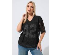 Yours Women's Lace V-Neck T-Shirt in Black | Size: 18