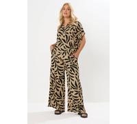 Yours Women's Leaf Crinkle Wide Leg Trousers in Natural | Size: 26/28