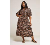 Yours Leaf Notch Neck Midaxi Dress In Brown Brown 22-24
