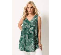 Yours Women's Leaf Print Cami Vest Top in Dark Green | Size: 16