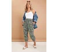 Yours Curve Green Leaf Print Cropped Harem Trousers - Women's - Plus Size Curve