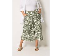 Yours Leaf Print Culottes In Olive Olive