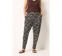Yours Leaf Print Double Pleat Harem Trousers In Black Black