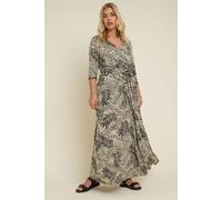Leaf Print Maxi Wrap Dress Yours Black 22-24