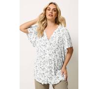 Yours Curve Leaf Print Pintuck Blouse - Women's - Plus Size Curve White