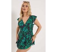 Yours Curve Leaf Print Swimdress - Women's - Plus Size Curve Black
