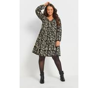 Yours Curve Leaf Print Textured Mini Dress - Women's - Plus Size Curve Black
