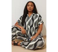 Yours Curve & White Leaf Print Textured Shirt - Women's - Plus Size Curve