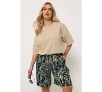 Yours Leaf Print Textured Shorts In Black Black 26-28