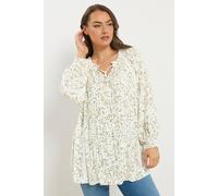 Yours Curve White Leaf Print Tie Neck Top - Women's - Plus Size Curve