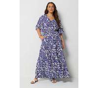 Yours Curve Blue Leaf Print Tiered Maxi Dress - Women's - Plus Size Curve