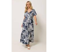 Yours Curve Blue Leaf Print Wrap Front Dress - Women's - Plus Size Curve