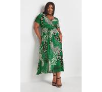 Yours Curve Leaf Print Woven Wrap Maxi Dress - Women's - Plus Size Curve Green