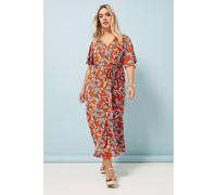 Yours Curve Leaf Print Wrap Midaxi Dress - Women's - Plus Size Curve Orange
