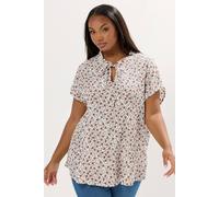 Yours Curve Leaf Textured Frill Neck Top - Women's - Plus Size Curve White