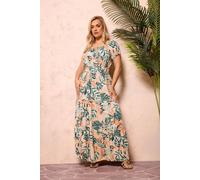 Yours Curve Cream Leaf Tie Neck Bardot Maxi Dress - Women's - Plus Size Curve