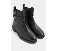 Yours - Leather Buckle Detail Ankle Boots In Wide E Fit - Women's
