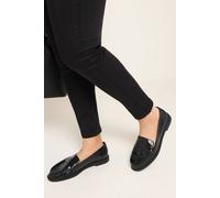 Yours Leather Croc Embossed Loafers In Wide E Fit In Black Black