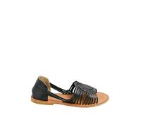 Leather Woven Flat Sandals Yours Black 6E