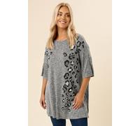 Yours Leopard Embellished Drop Shoulder Top In Grey Grey 26-28