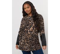 Yours Leopard Faux Leather Long Sleeve Top In Brown Brown 30-32