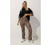 Yours Leopard Fold Over Leggings In Brown Brown 20