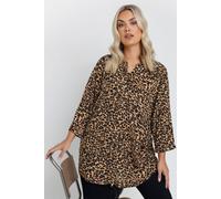 Yours Leopard Half Placket Top In Brown Brown