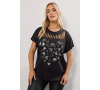 Yours Leopard Heart Slash Detail Top In Black Black 18