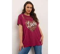 Yours Leopard Heart Slash Detail Top In Red Red 22-24