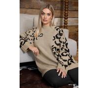 Yours Curve Brown Leopard High Neck Jumper - Women's - Plus Size Curve