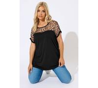 Yours Leopard Mesh Panel Top In Black Black 18