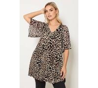 Yours Curve Leopard Mesh Sleeve Top - Women's - Plus Size Curve