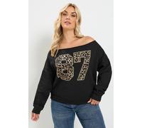 Yours Women's Leopard Off-Shoulder Sweatshirt in Black | Size: 26/28