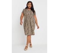 Yours Curve Natural Leopard Print Pleat Front Dress - Women's - Plus Size Curve Brown
