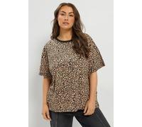Yours Leopard Print Boxy Style Crew T-Shirt In Brown Brown