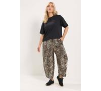 Yours Curve Black Leopard Print Crinkle Barrel Trousers - Women's - Plus Size Curve